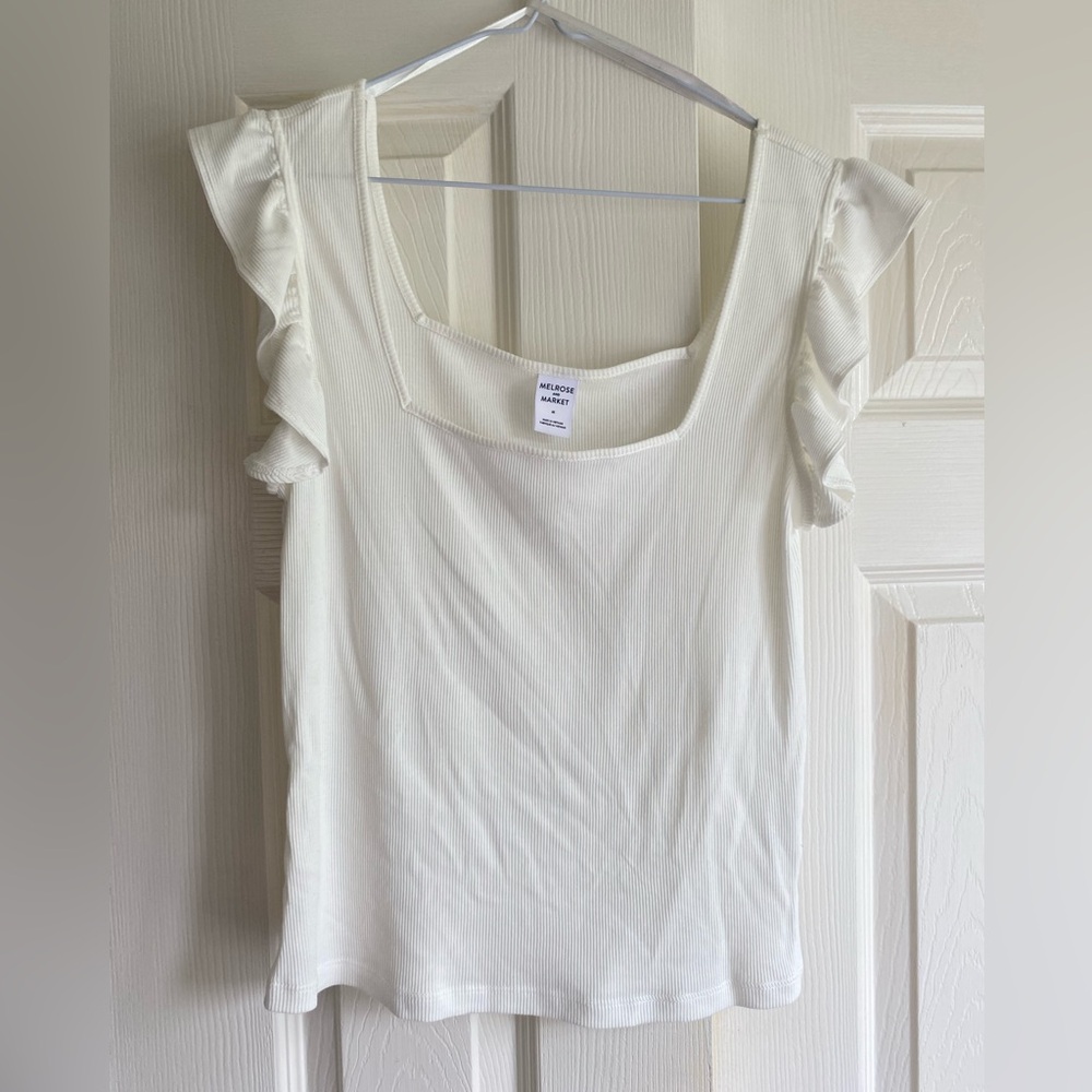 Melrose and Market White Ruffled Sleeveless tank NWOT